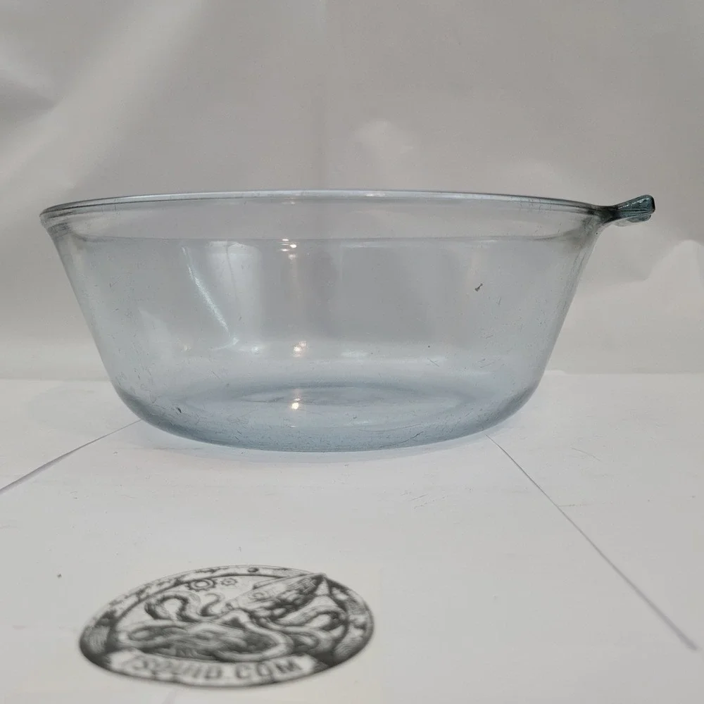 Pyrex Flameware Mixing Bowl Blue Tint Glass 833-B Vintage USA Tab Handle 8.25in